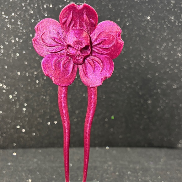 Handmade Accessories - Pink Skull Flower Hair Accessory